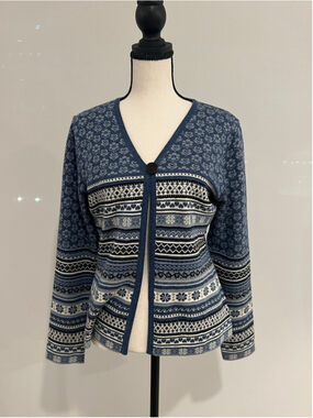Alpaca Imports Blue Fair Isle Cardigan Peru Alpaca Wool Blend Sweater Size S